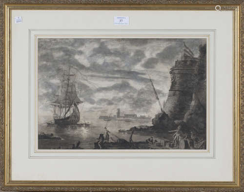 Circle of William Joy and John Cantiloe Joy - Maritime Scenes, a pair of 19th century monochrome