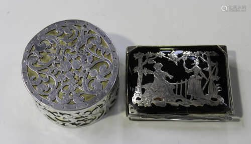 An 18th century silver and tortoiseshell rectangular snuff box, the hinged lid inset with a