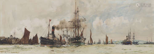 Charles Dixon - 'Off Tilbury', early 20th century watercolour, signed, titled and dated 1901, 26.5cm