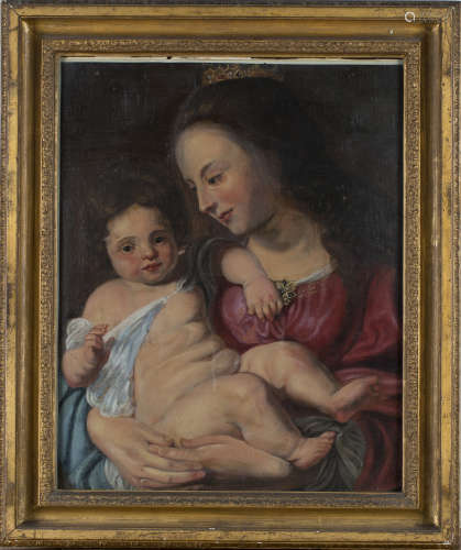 After Peter Paul Rubens - Virgin and Child, 18th century oil on canvas, 59.5cm x 47cm, within a gilt