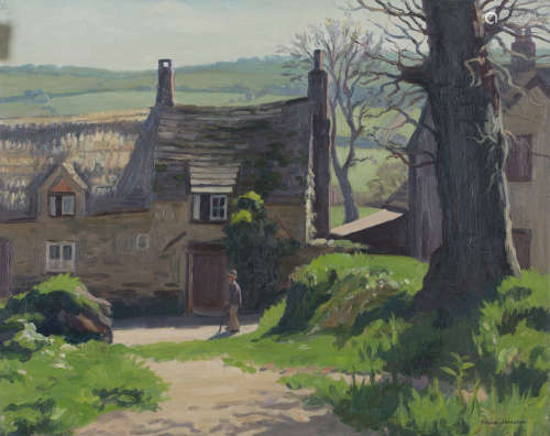 Frank Jameson - 'Dorset Cottages', 20th century oil on canvas, signed recto, titled label verso,
