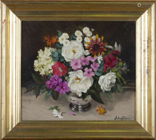 John Whitlock Codner - 'Summer Flowers', oil on board, signed recto, titled and dated 1986 verso,