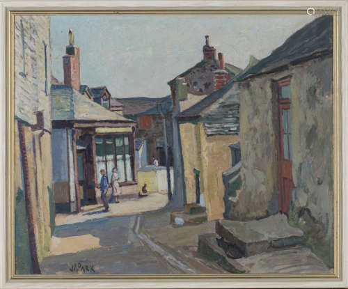 John Anthony Park - Street Scene, St Ives, 20th century oil on board, signed, 32cm x 39.5cm,