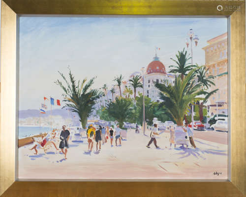 Norman Edgar - 'Evening Promenade, Nice', early 21st century oil on canvas, signed recto, titled