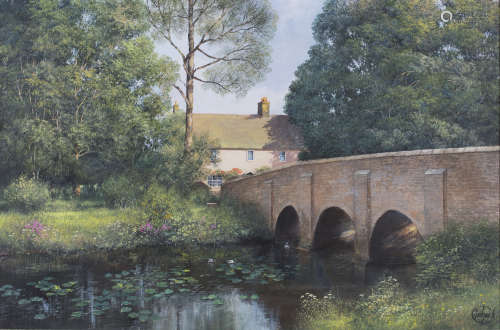 Clive Madgwick - 'River Bret, Chelsworth, Suffolk', oil on canvas, signed recto, titled label and