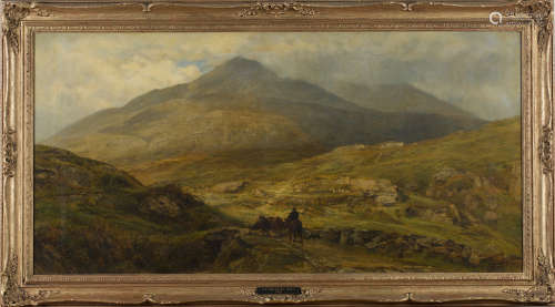 Charles Edward Johnson - Cattle Drover in a Highland Landscape, oil on canvas, signed and dated