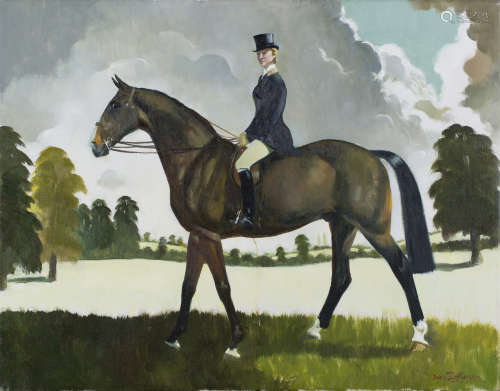 Doris Clare Zinkeisen - 'Miss Hennessy on her Hunter', 20th century oil on canvas, signed recto,