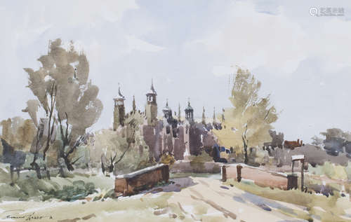 Edward Wesson - Eton College Chapel, 20th century watercolour, signed, 31cm x 49cm, within a gilt