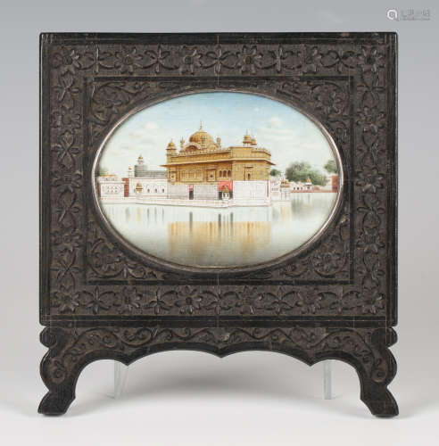 Indian School - Oval Miniature Architectural View of the Golden Temple, Amritsar, India, 19th