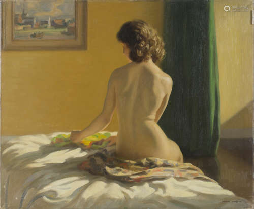 Frank Jameson - Seated Female Nude, 20th century oil on canvas, signed, 51cm x 61cm.Buyer’s