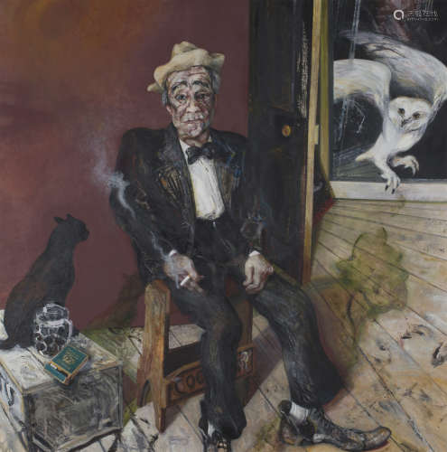 Maggi Hambling - 'Max Sitting' (Full Length Portrait of Max Wall), oil on canvas, signed, dated 1982