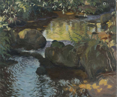 Frank Jameson - 'A Cornish Trout Pool', 20th century oil on canvas, signed recto, titled verso, 51cm