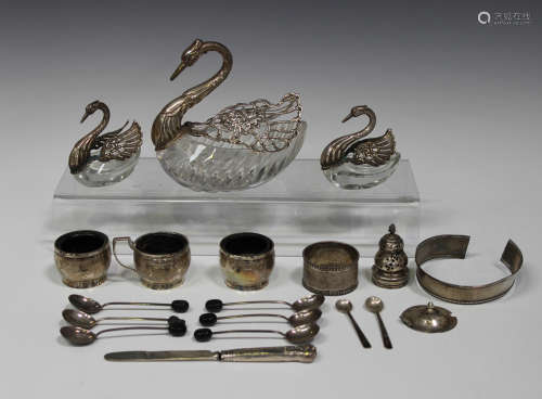 A Continental silver and cut glass potpourri jar in the form of a swan with cast and pierced