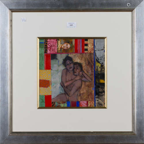 George Donald - 'Aroeris', mixed media oil with collage on paper, artist's name and title to Open