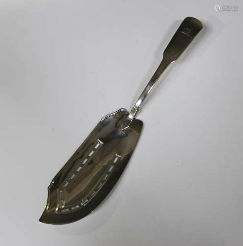 A George III silver Fiddle pattern fish slice with pierced blade, London 1803 by John Shekleton,