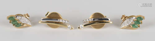 A pair of 18ct gold and diamond earrings of abstract design, with post and butterfly fittings, and a