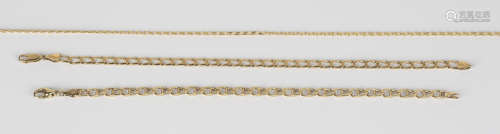 A 9ct gold faceted curblink bracelet on a sprung hook shaped clasp, length 21.5cm, a gold bracelet