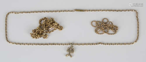 A gold faceted oval link neckchain on a base metal clasp, length 45cm, fitted with a colourless