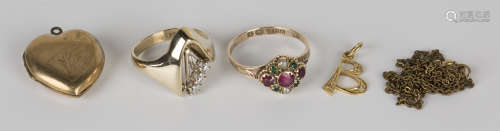A Victorian 9ct gold and gem set cluster ring, Birmingham 1880, a 9ct gold and colourless gem set