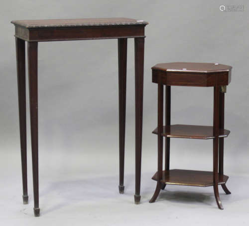 A 19th century mahogany tall pedestal table with carved edge, raised on square tapering moulded