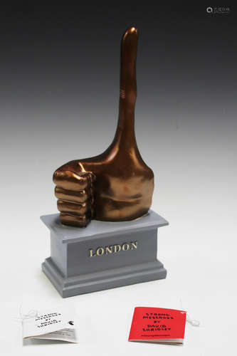 David Shrigley - 'London', a polystone model of an elongated thumb's-up, signed to base and