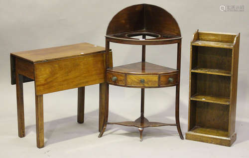 A George III mahogany two-tier corner washstand, height 101cm, width 58cm, together with a