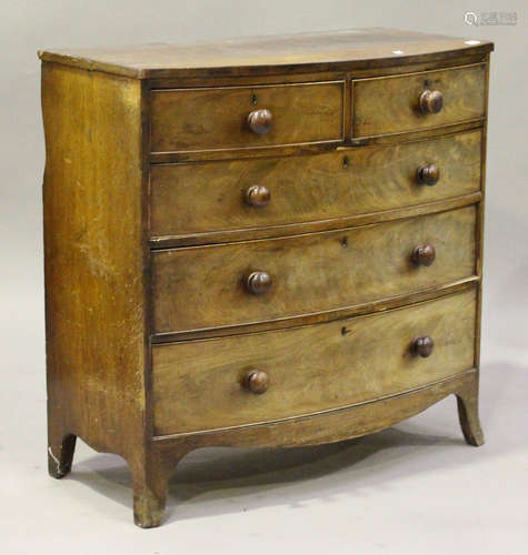 A Victorian mahogany bowfront chest of two short and three long drawers, on bracket feet, height