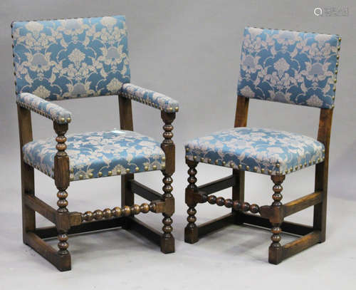 A set of eight modern 17th century style oak dining chairs by 'Bylaw the Furniture Makers', the