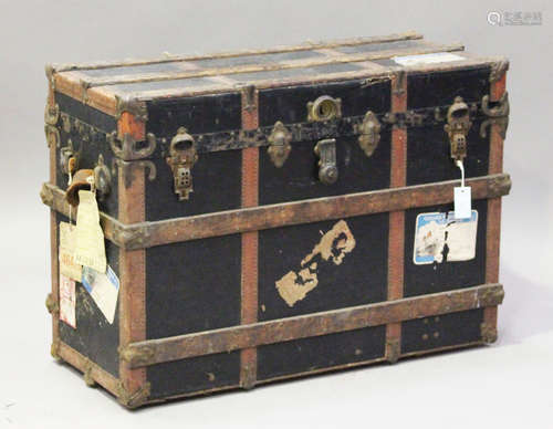 A late 19th century American wood and metal bound travelling trunk by McNamara, Chicago, height