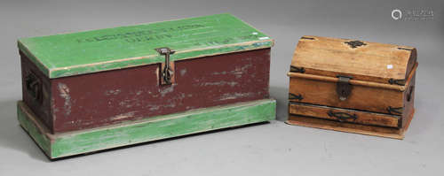 An early 20th century painted pine tool box, the lid stencilled 'Teleinstallers Derby', width