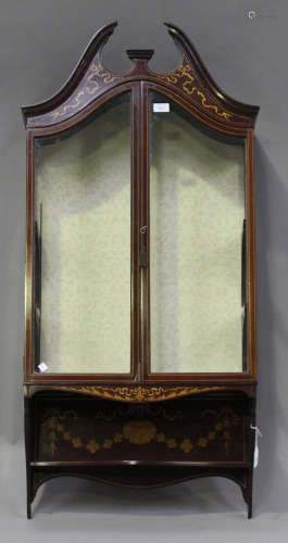 A late 19th century Neoclassical Revival mahogany and inlaid hanging display cabinet, the swan