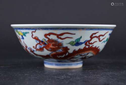 Qing Porcelain DouCai Dragon Bowl