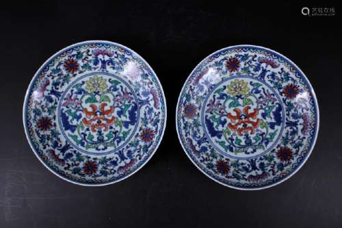Pair of Qing Porcelain Doucai Plate