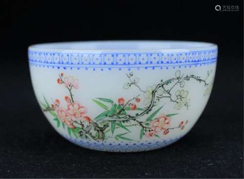 Chinese Qing Peking Glass Famille Rose Cup