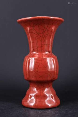 Qing Porcelain Red Glaze Crackle Vase