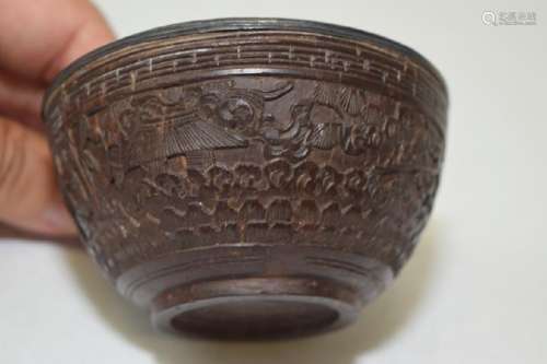 19th C. Chinese Coconut Shell Carved Cup