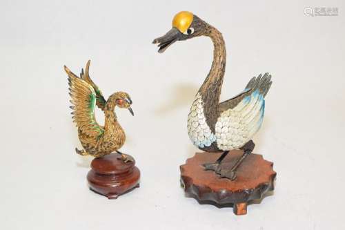 Two 19-20th C. Chinese Enamel over Silver Swans