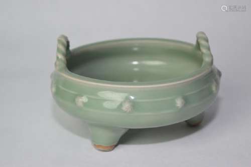 19-20th C. Chinese Pea Glaze Footed Censer