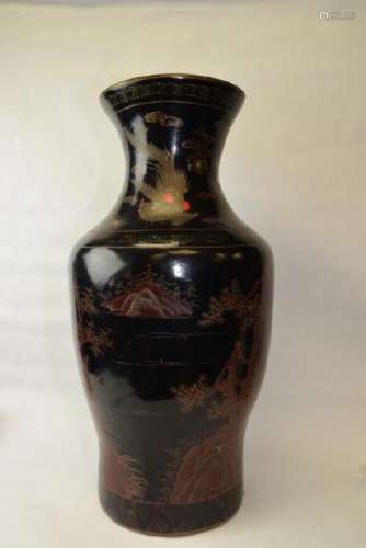 19-20th C. Chinese Painted Lacquer Vase