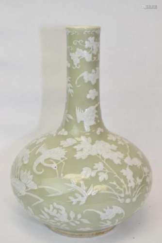 Qing Chinese Pea Glaze Pate-sur-Pate Vase