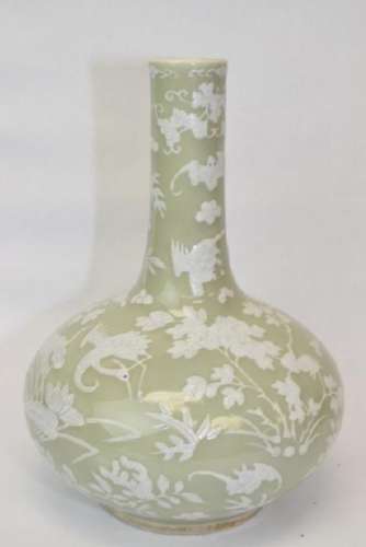 Qing Chinese Pea Glaze Pate-sur-Pate Vase
