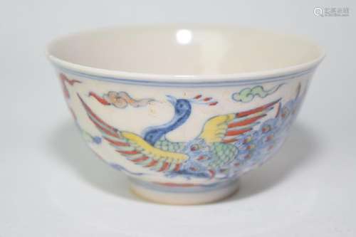 Ming Chenghua Mark Chinese Doucai Phoenix Bowl