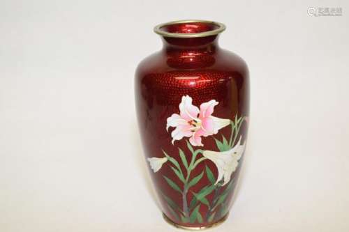 Japanese Red Cloisonne Flower Vase