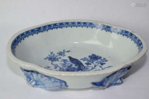 19th C. Chinese Blue and White Footed Brush Washer