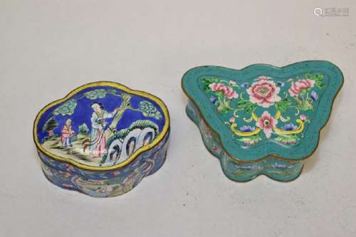 Two 19-20th C. Chinese Enamel over Bronze Boxes