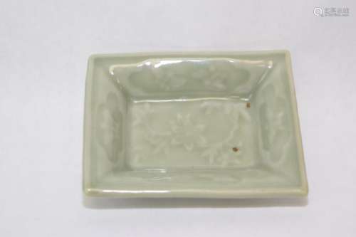 19th C. Chinese Pea Glaze Relief Carved Ink Plate