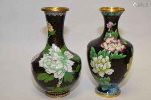 Two Chinese Cloisonne Flowers Vases