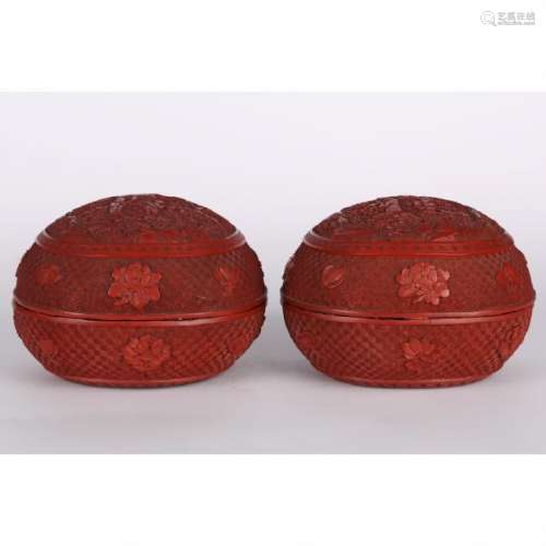 CHINESE PAIR OF CINNABAR LACQUER COVER BOX