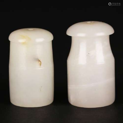 CHINESE PAIR OF WHITE JADE SMOKE PIPE MOUTH PIECE