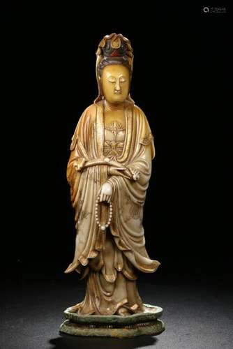 Detailed Carved Soapstone Figure of GuanYin